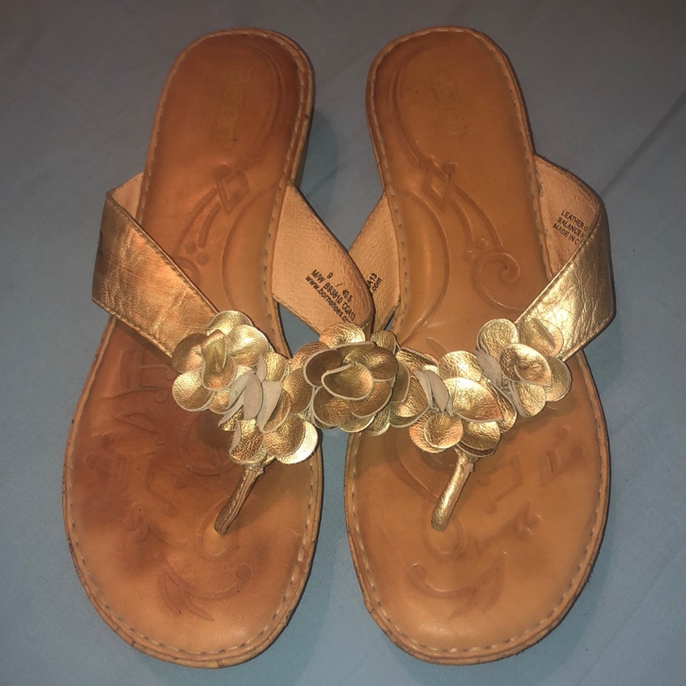 Born Metallic Gold Flower Wedge Sandals